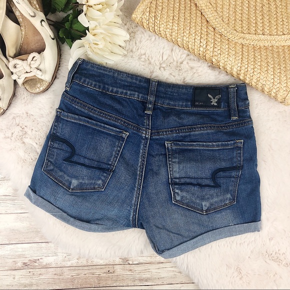 American Eagle Blue High Rise Shortie Jean 0 - Picture 5 of 8